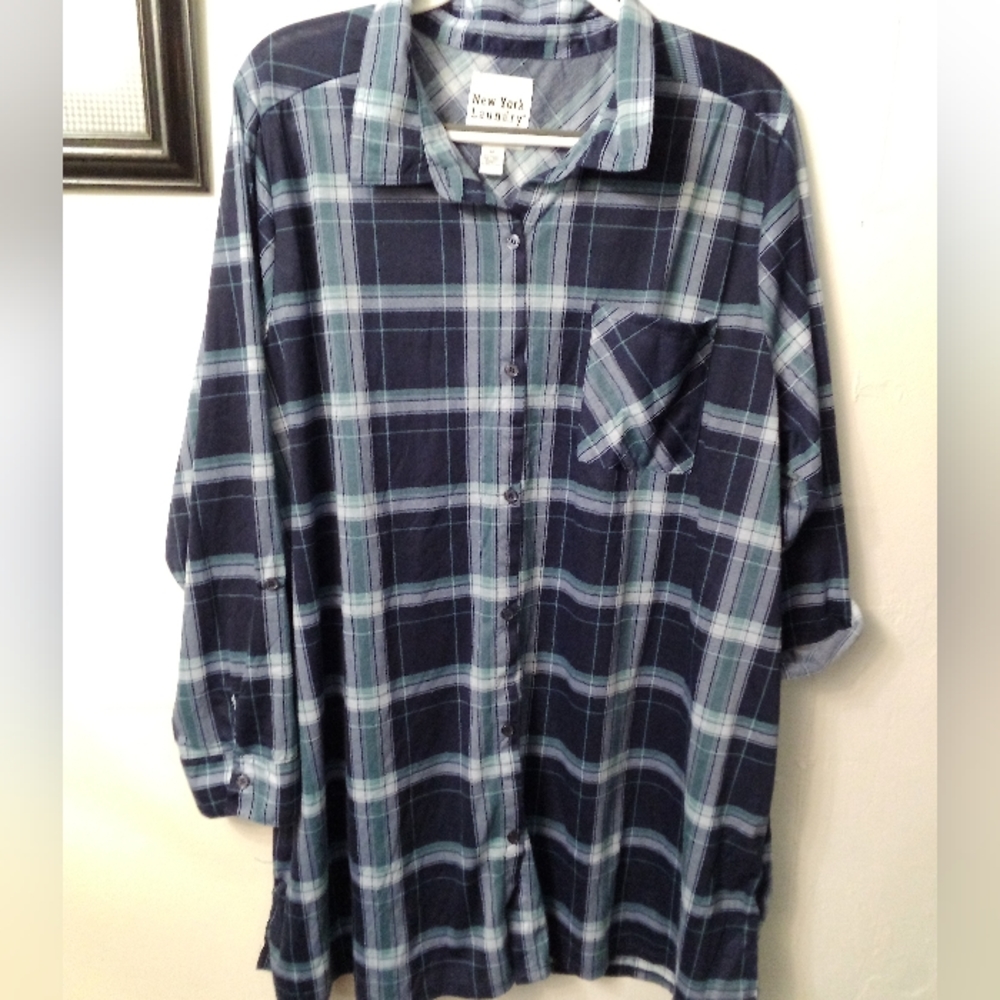 ⭐OVERSIZED PLAID SHIRT PLUS SIZE 3X BLOUSE FLANNEL STYLE NEW WITH TAGS